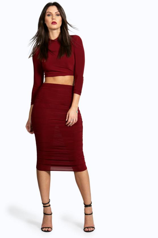 Suvi Rouched Sleeve Midi Skirt Co-Ord Set